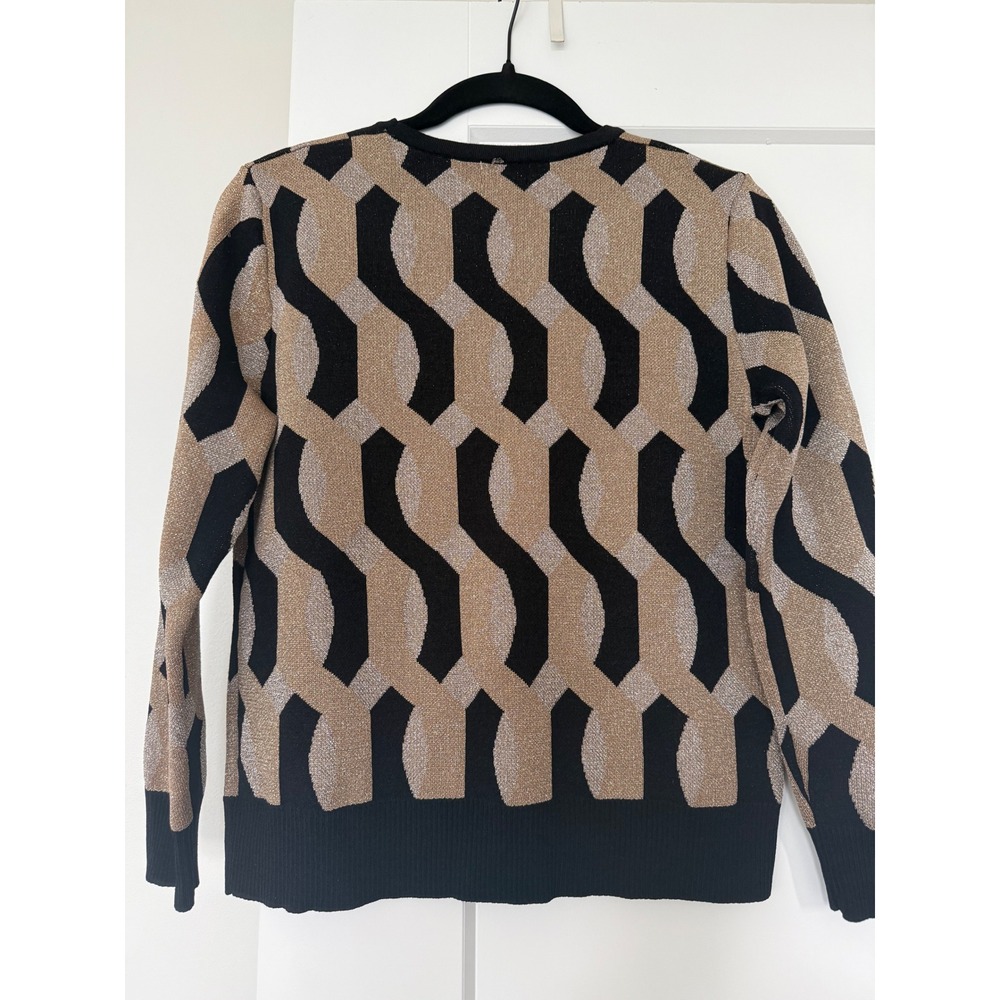 YAL New York Womens Metallic Geometric Glitter Knit Sweater Black Gold Silver M - Picture 11 of 13